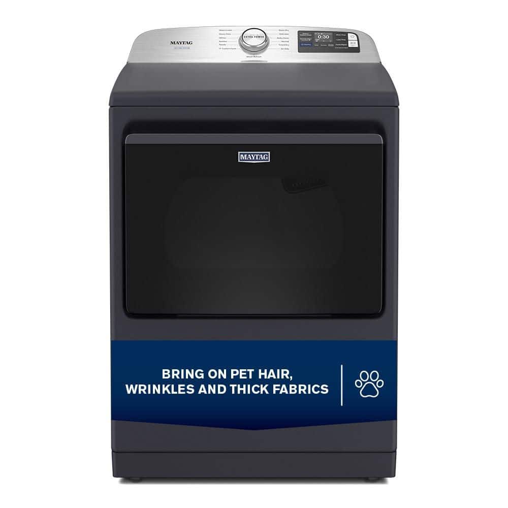 Maytag 7.4 cu. ft vented Top Load Gas Dryer in Midnight Steel with Pet Pro Option