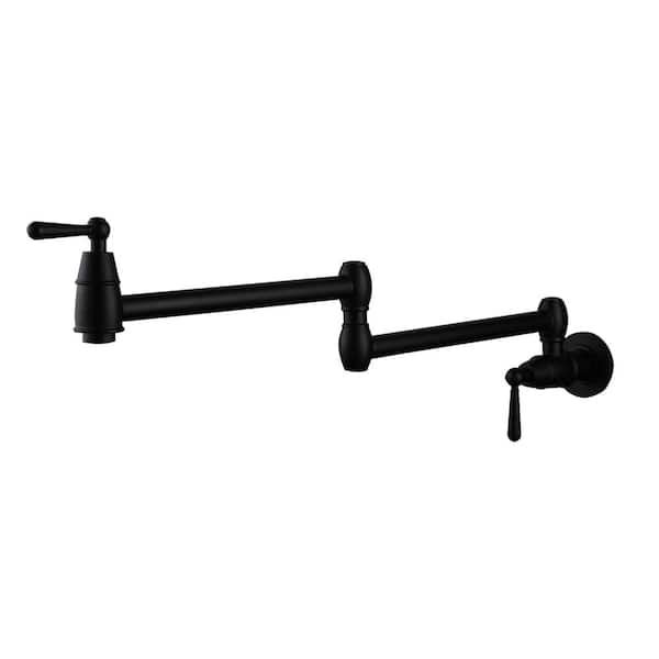CASAINC Wall-Mounted Kitchen Faucet Folding Pot Filler with Double Handles in Matte Black