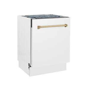 Autograph Edition 24 in. in White Matte with Champagne Bronze Handle 3rd Rack Top Control Tall Tub Dishwasher 51dBa