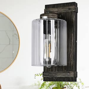 4.7 in. 1-Light Wood Finish Rustic Wall Sconces with Clear Glass Shade for Hallway