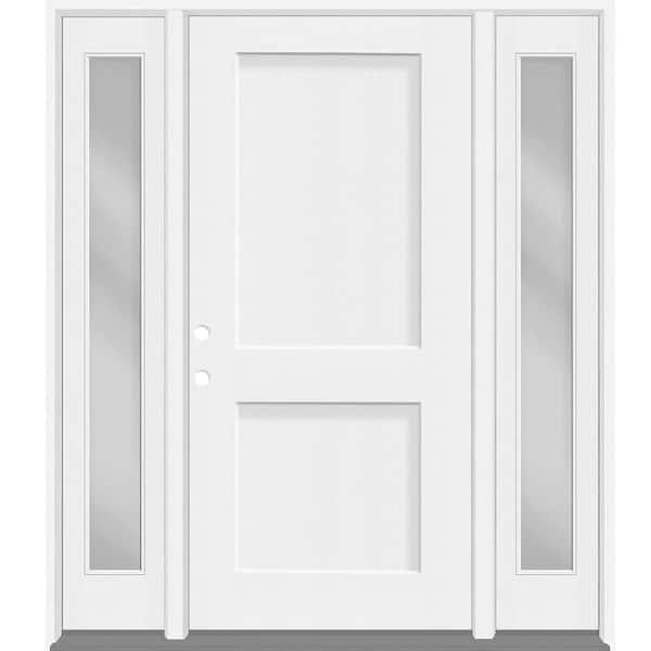 Legacy 68 in. x 80 in. 2P Squaretop Shaker RHIS Unfinished White Fiberglass Prehung Front Door wClear14in.SLs6-9/16 Jamb