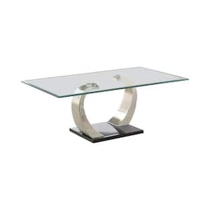 Shearwater 50 in. Chrome/Clear Large Rectangle Glass Coffee Table with Pedestal Base