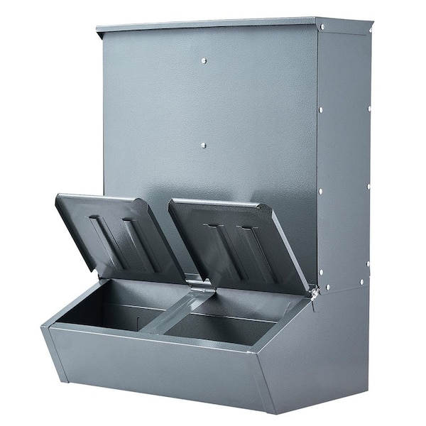 Hog Feeder, 3.7 Bushel Capacity, Double Door, Steel, Multipurpose for Piglets, Outdoor Livestock, Up to 8 Hogs,
