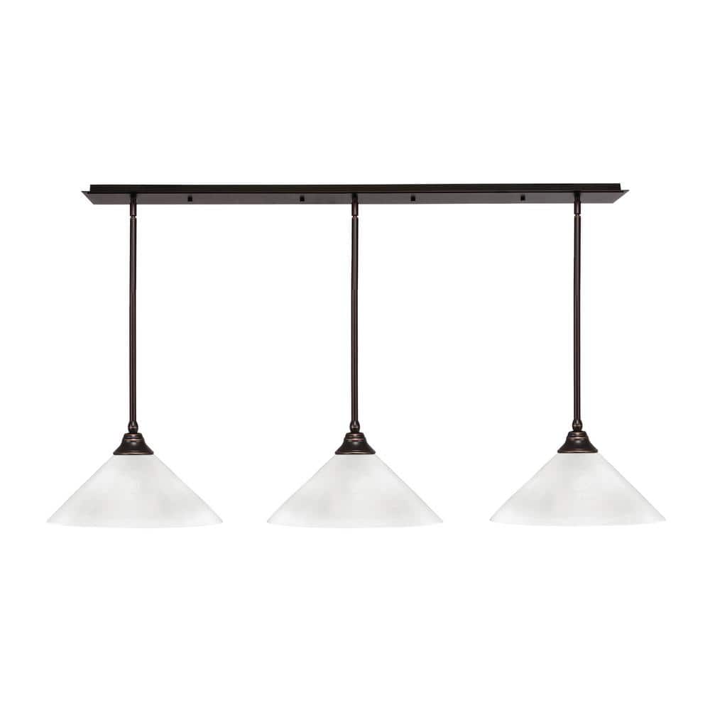 Livingston 100-Watt 3-Light Dark Granite Chandelier with 16 in. White Marbl