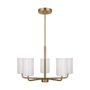 Rhett 5-Light Satin Bronze Medium Chandelier with Clear/White Glass Shades, No Bulbs Included