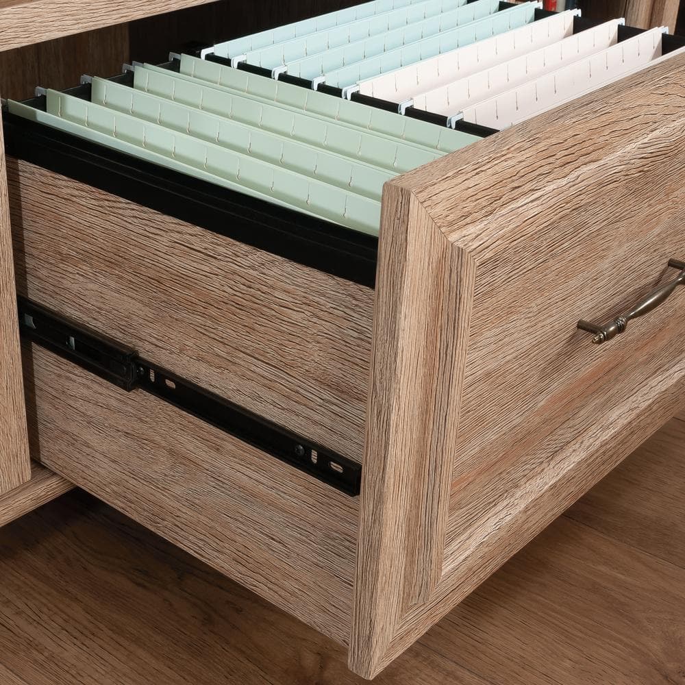 Brushed Oak 54" Wood Credenza with Drawer and Filing Cabinet