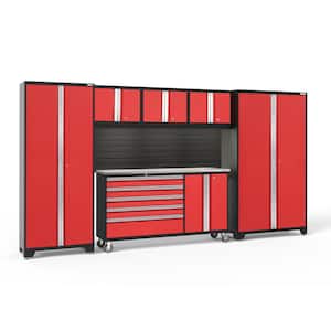 Bold Series 144 in. W x 76.75 in. H x 18 in. D 24-Gauge Steel Garage Cabinet Set in Red (6-Piece)