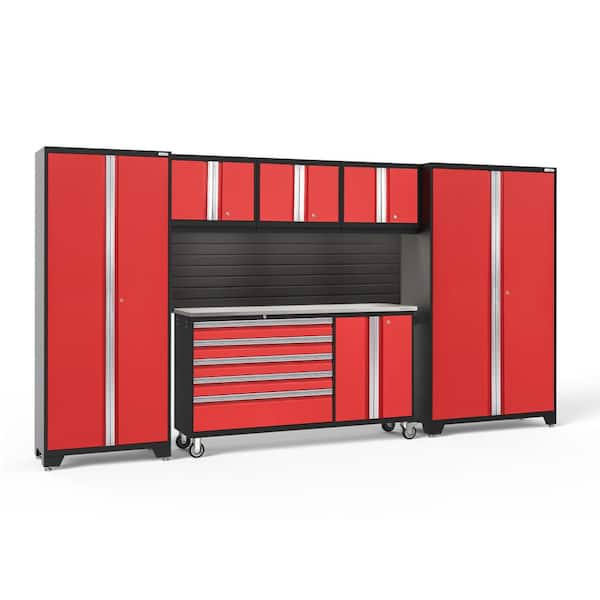 NewAge Products Bold Series 144 in. W x 76.75 in. H x 18 in. D 24-Gauge Steel Garage Cabinet Set in Red (6-Piece)