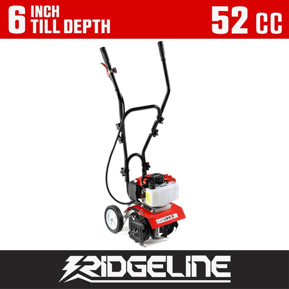 RIDGELINE 52cc 2-Stroke Gas Cultivator Garden Tiller, 6 in. Depth