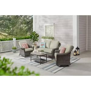 Chasewood Brown Wicker Outdoor Patio Stationary Chair and Swivel glider Chair With CushionGuard Putty Cushions