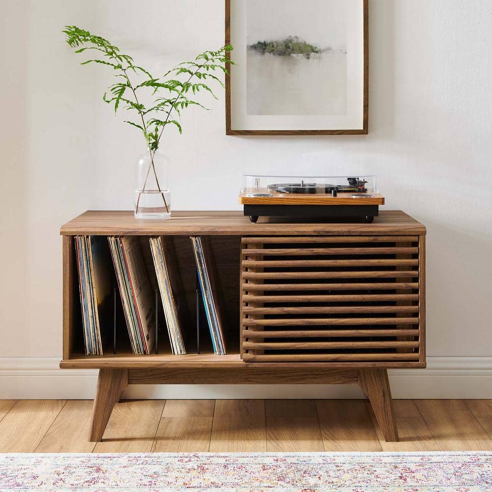 Walnut Mid-Century Modern Vinyl Record Display Stand