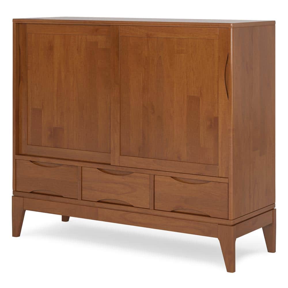 Simpli Home Harper 48"W Solid Wood 2-Shelf Contemporary Medium Storage Cabinet with 3 Drawers