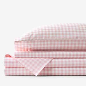 Company Kids Gingham 3-Piece Petal Pink Plaid 200-Thread Count Organic Cotton Percale Twin Sheet Set