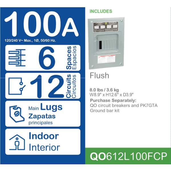 QO 100 Amp 6-Space 12-Circuit Indoor Main Lug Load Center