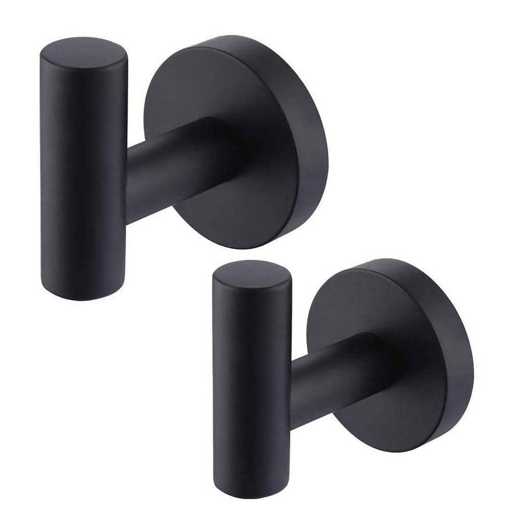 APLusee Matte Black Robe Towel Hook – Stainless Steel Wall-Mounted Round Hook For Bathroom, Kitchen, Or Home Storage