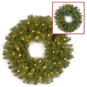 24" Norwood Fir Wreath with Battery Operated Dual Color LED Lights Artificial Christmas Wreath