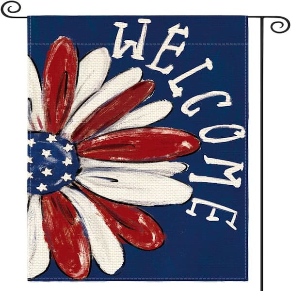 Patriotic American Independence Day Garden Flag 12 x 18 in. Double Sided Outdoor Floral Welcome Daisy Yard Outdoor Decor