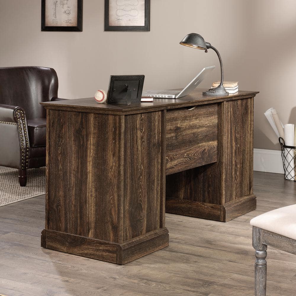 Iron Oak Executive Pedestal Desk with Gold Hardware