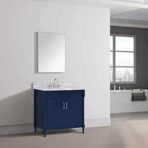 Bristol 37 in. W x 22 in. D x 35 in. H Bath Vanity in Navy Blue with White Marble Top