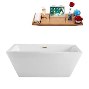 60 in. x 28 in. Acrylic Freestanding Soaking Bathtub in Glossy White With Brushed Brass Drain
