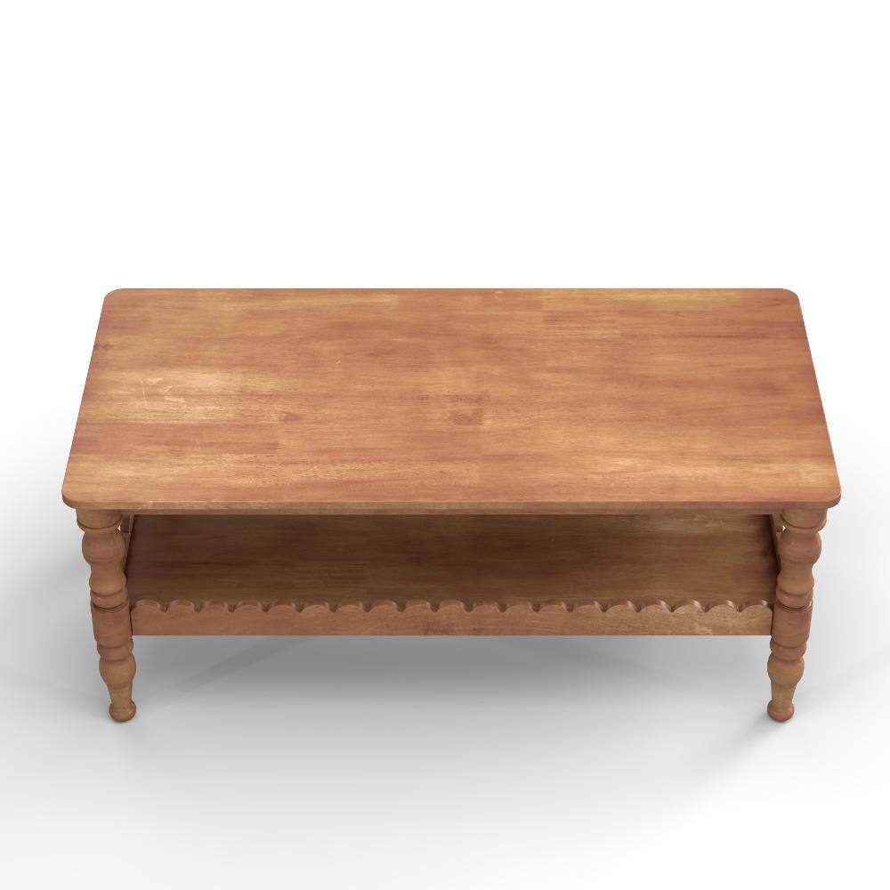 43.3 in. Natural Rectangle Solid Wood Coffee Table with 2-Tier Storage Shelf, Classical Legs, Farmhouse Style