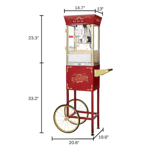 Matinee Popcorn Machine and Cart – 3 Gallon Popcorn Popper, 8oz