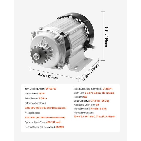 SKYSHALO 48V 750W Brushless DC Motor Kit-2700rpm Motor with Speed