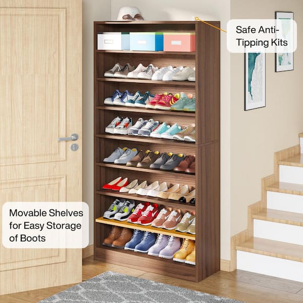 BYBLIGHT Lauren Light Brown 70.8 in. H Shoe Cabinet 9-Tier Open
