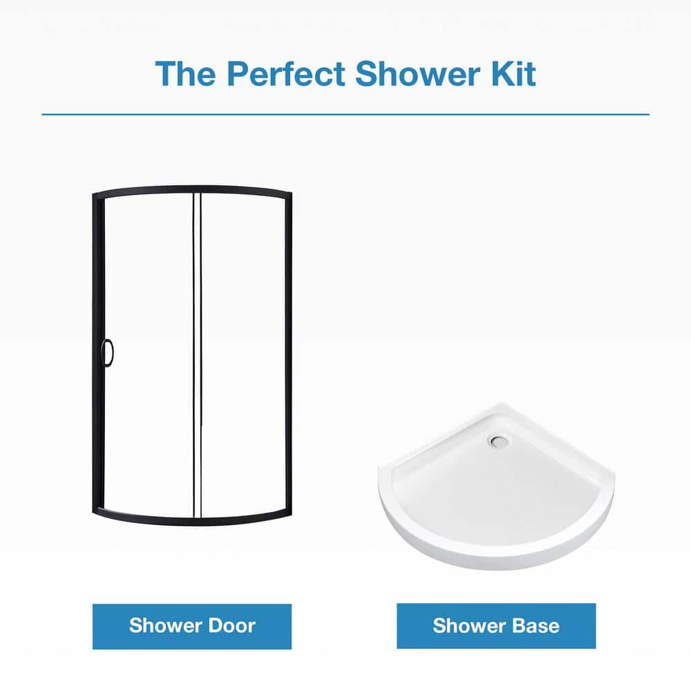 Breeze 35" Black Curved Corner Shower Kit with Clear Glass
