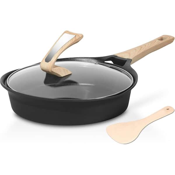 2.5 qt Granite Nonstick Saute Pan with Lid Deep Frying Skillet Healthy PFOA Free Black Rapid Heat Transfer Aluminum
