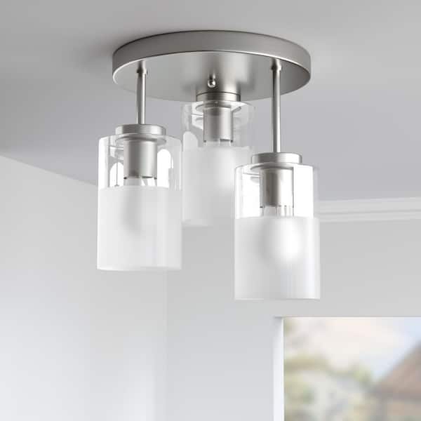 Sonoma 11.5 in. 3-Lights Brushed Nickel Glass Modern Semi Flush Mount Lighting Bedroom Ceiling Lights Fixtures