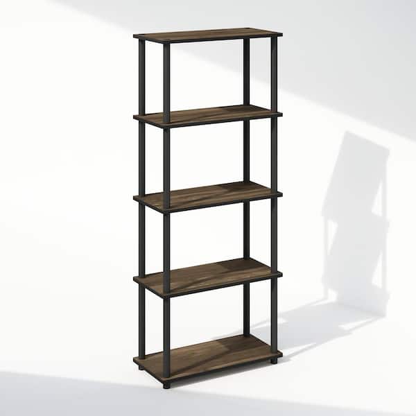 Furinno Turn-N-Tube 57.4 in. Tall Columbia Walnut/Black Wood 5-Shelf Bookcase