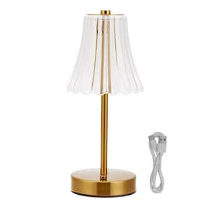 13 in. Gold Dimmable LED Flower Table Lamp Ideal for Bedrooms and Events with 3600mAh Battery and Type-C USB