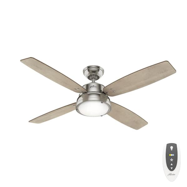 Hunter Wingate 52 in. LED Indoor Brushed Nickel Tunable White Ceiling Fan with Tunable Light and Remote Control
