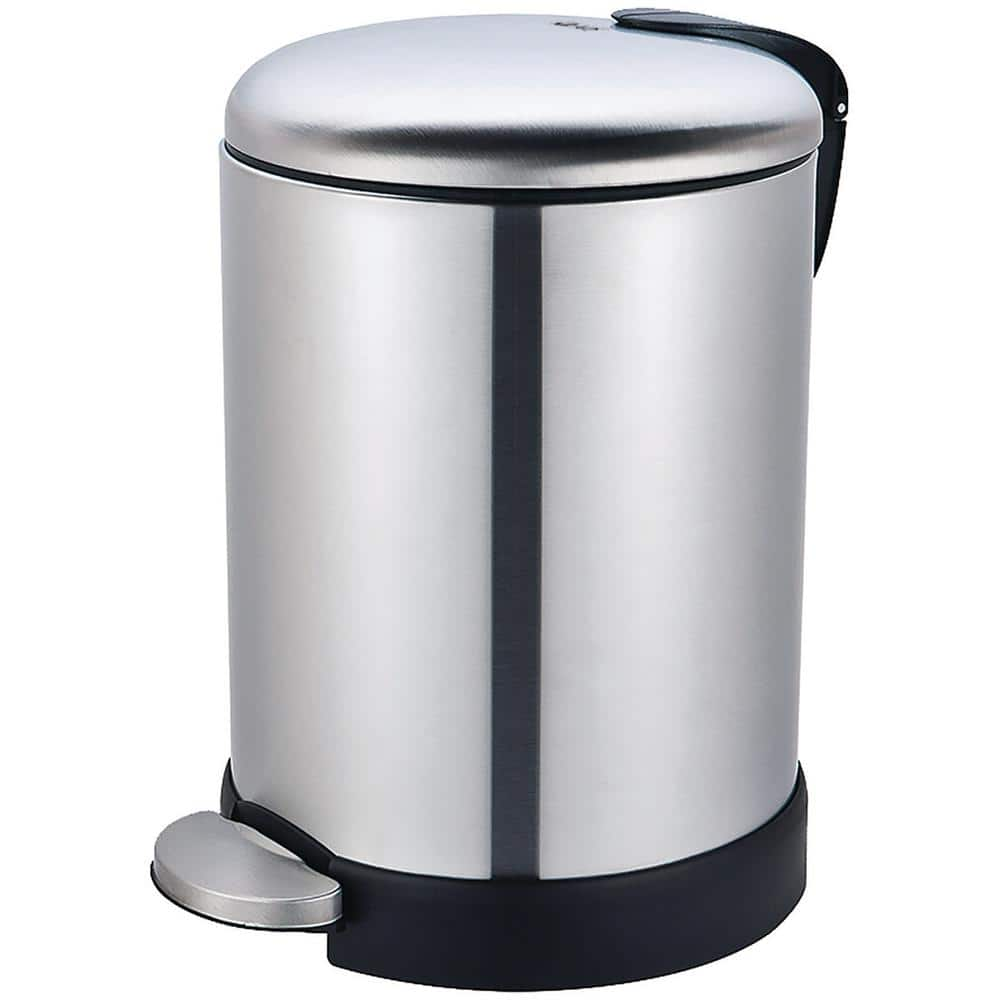 Glad Small Trash Can, 1.2 Gallon , Round Stainless Steel Garbage Bin with Soft Close Lid & Step Foot Pedal , Metal Waste Basket with Removable Inner