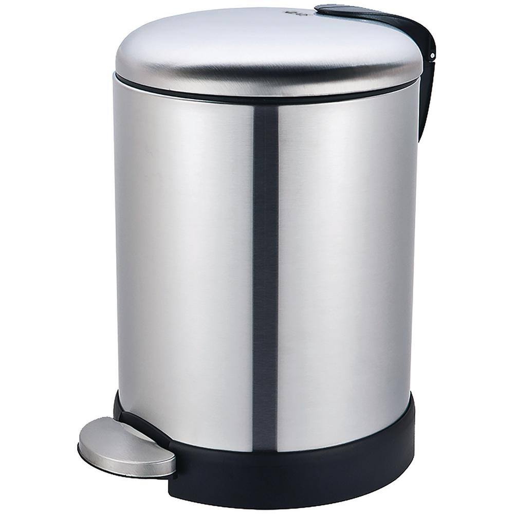 Compact Brushed Stainless Steel Pedal Trash Can with Soft Close Lid