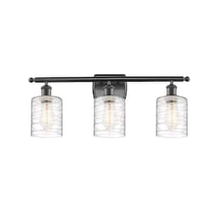 Cobbleskill 26 in. 3-Light Oil Rubbed Bronze Vanity Light with Deco Swirl Glass Shade