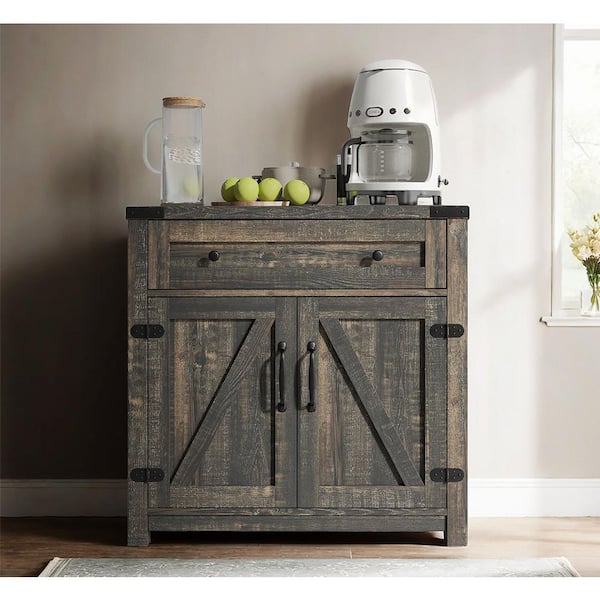 Tahanbath Modern Farmhouse Double Barn Door Accent Cabinet, 30 in. Brown