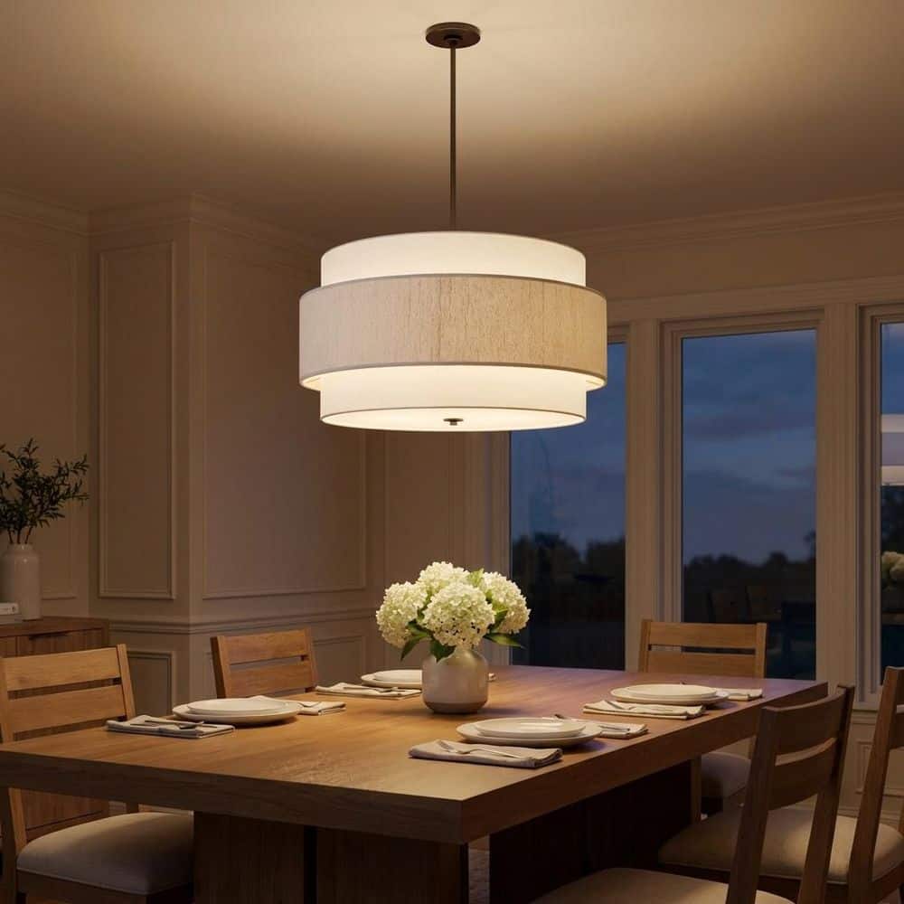 Belaro 30 in. W x 18.375 in. H 6-Light Aged Iron/Black Dimmable Transitional Chandelier with White Linen Fabric Shade price history on PriceWatchPro