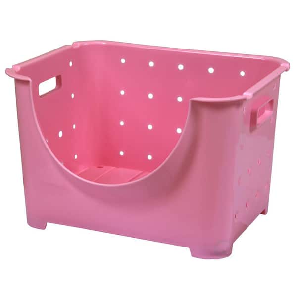Basicwise Stackable Plastic Storage Container with Stacking Bins in Pink