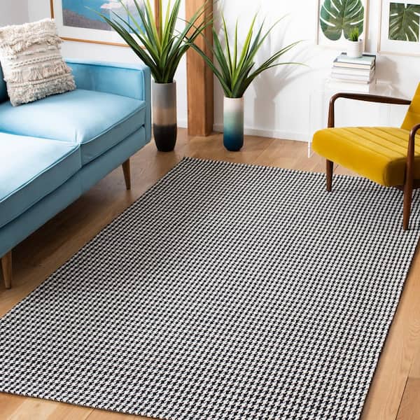 Marbella Black/Ivory 6 ft. x 6 ft. Houndstooth Square Area Rug