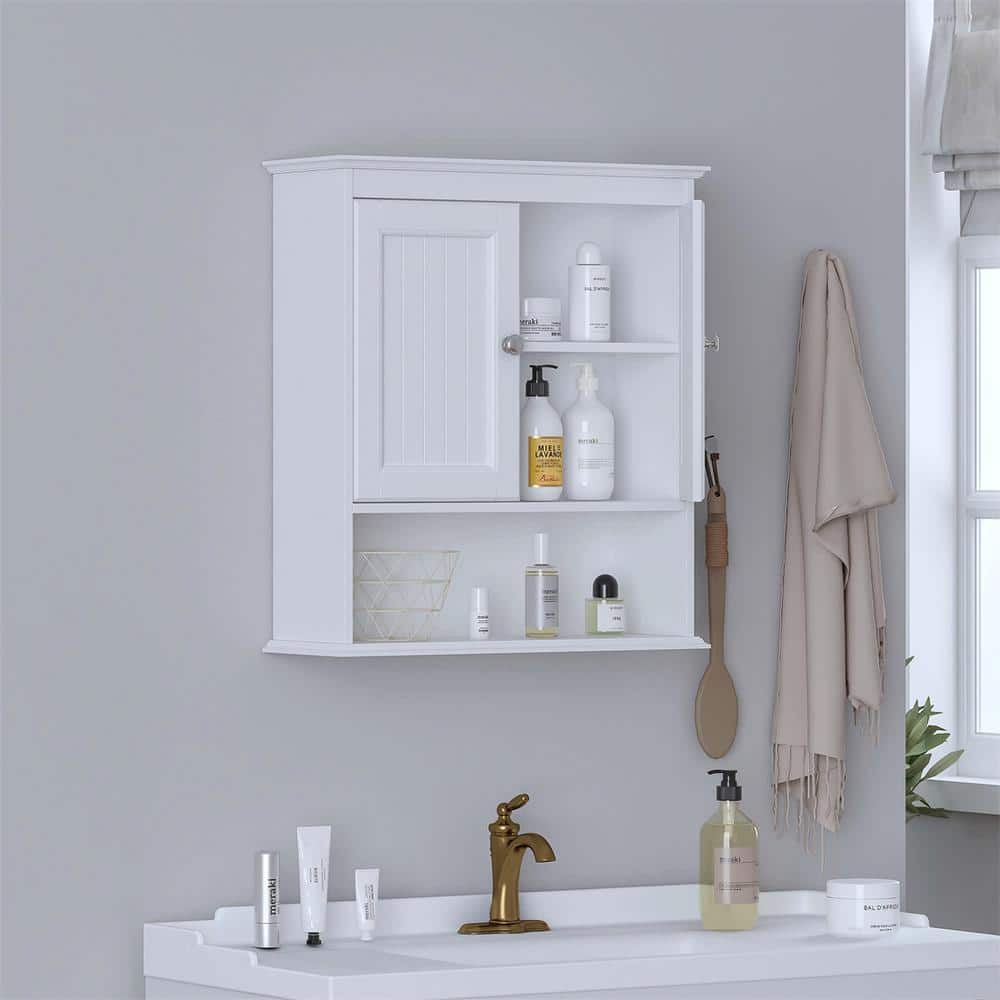 21.5 in. W x 7.48 in. D x 24 in. H White Wall Mounted Bathroom Cabinet Over The Toilet Cabinet with Doors and Shelves price history on PriceWatchPro