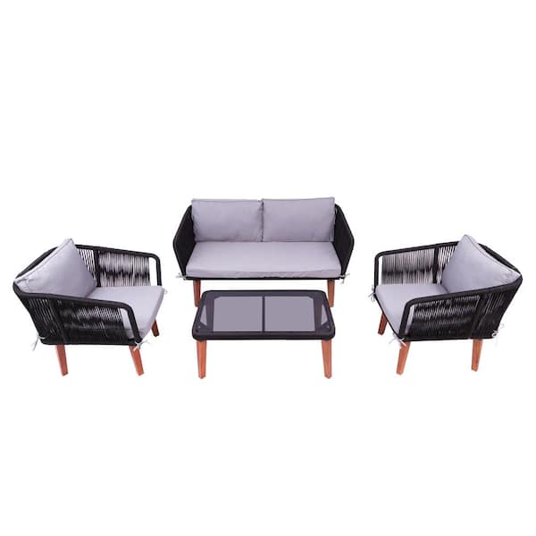 FASSANO 4-Piece Rope Woven - Home Patio with Cushions ODK-FAS-BG-AB Set The Grey Depot