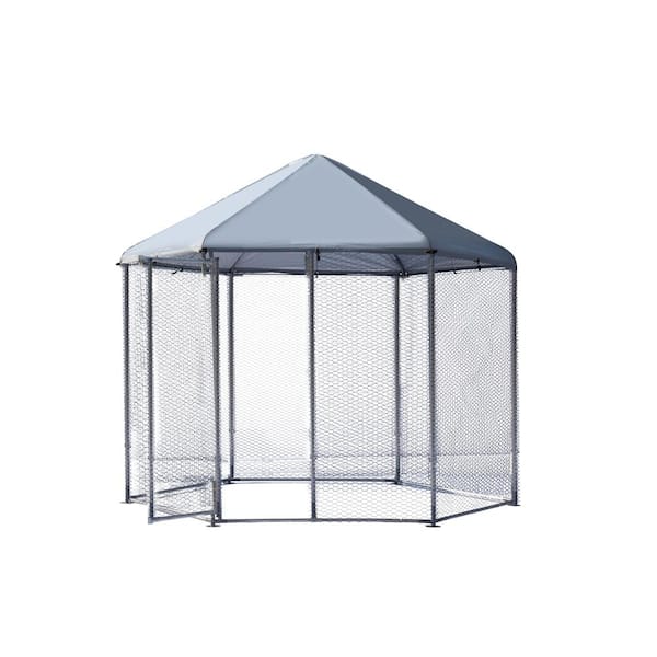 maocao hoom 55.12 in. H x 96.85 in. W x 110.24 in. D Metal Chicken Coop Hexagonal, Steel Wire Dipped Plastic Mesh
