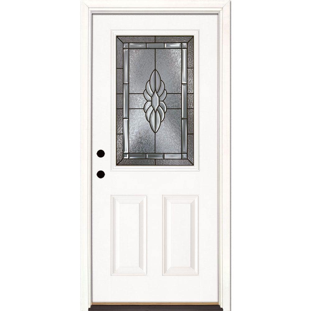 Feather River Doors 33.5 in. x 81.625 in. Sapphire Patina 1/2 Lite Unfinished Smooth Right-Hand Inswing Fiberglass Prehung Front Door, Smooth White: Ready to Paint -  8H3171
