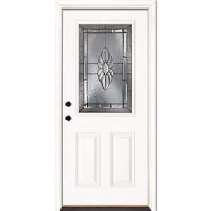 33.5 in. x 81.625 in. Sapphire Patina 1/2 Lite Unfinished Smooth Right-Hand Inswing Fiberglass Prehung Front Door