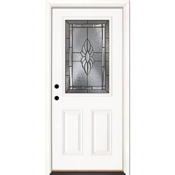 Feather River Doors 33.5 in. x 81.625 in. Sapphire Patina 1/2 Lite Unfinished Smooth Right-Hand Inswing Fiberglass Prehung Front Door