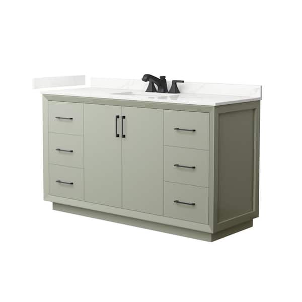 Wyndham Collection Strada 60 in. W x 22 in. D x 35 in. H Single Bath Vanity in Light Green with Giotto Quartz Top