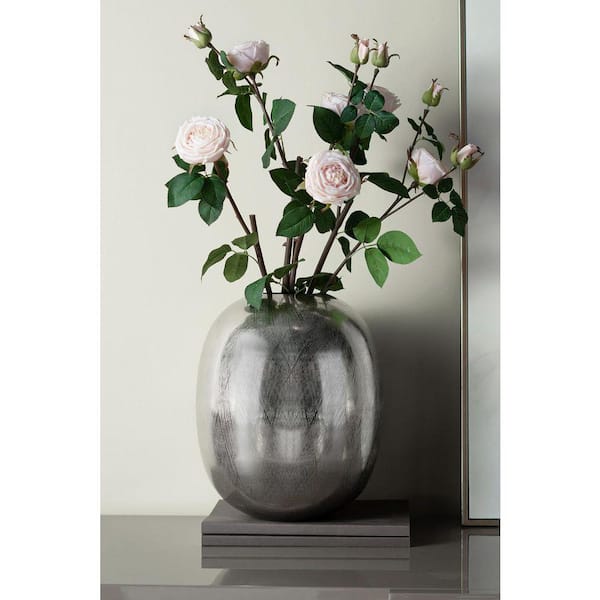 Modern Design 15 in. Silver Aluminum Metal Round Vase DEVS1616