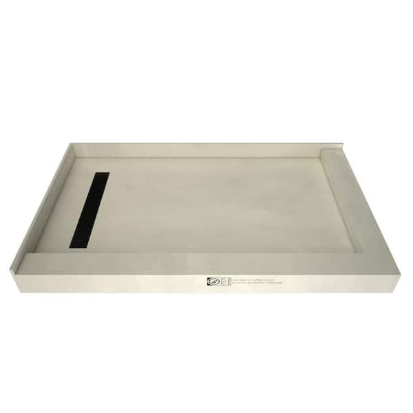 Tile Redi Redi Trench 60 in. L x 34 in. W Corner Double Threshold Shower Pan Base with Left Drain in Matte Black Trench Grate